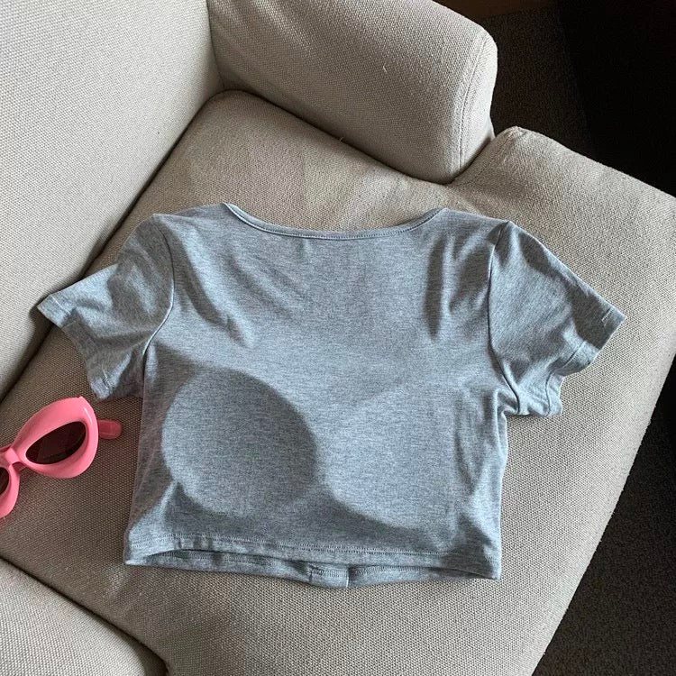 Nina Buttoned Built-In Bra Crop T-shirt